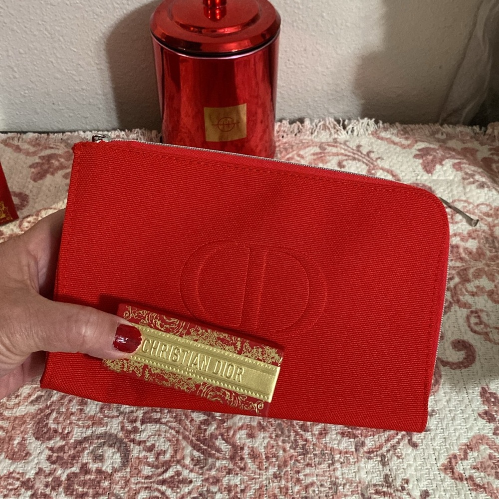 Christian Dior Beauty Red Cosmetic Pouch with Lipstick Set - Picture 8 of 9